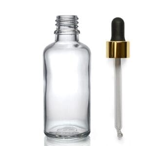 50ml Clear Glass Dropper Bottle With Luxury Gold Pipette