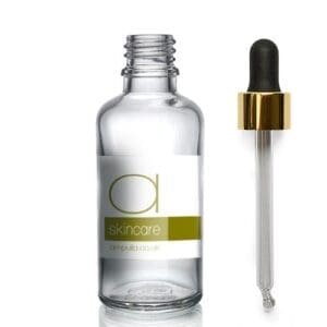 50ml Clear Glass Skincare Bottle With Luxury Gold Pipette