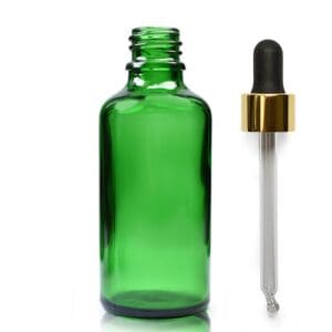 50ml Green Glass Dropper Bottle With Luxury Gold Pipette