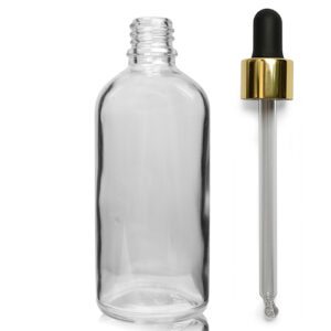 100ml Clear Glass Dropper Bottle With Luxury Gold Pipette