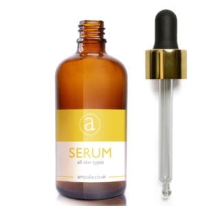 100ml Amber Glass Serum Bottle With Luxury Gold Pipette & Wiper
