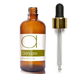 100ml Amber Glass Skincare Bottle With Luxury Gold Pipette & Wiper