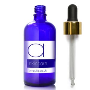 100ml Blue Glass Skincare Bottle With Luxury Gold Pipette