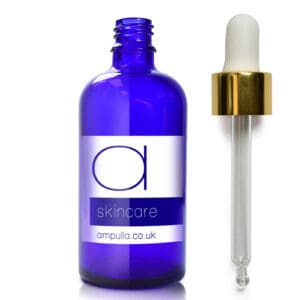 100ml Blue Glass Skincare Bottle With Luxury Gold Pipette