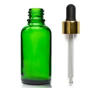 30ml Green Glass Dropper Bottle With Luxury Gold Pipette