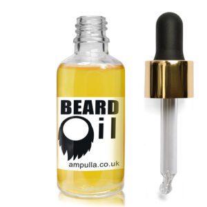 50ml Clear Glass Beard Oil Bottle With Luxury Gold Pipette & Wiper