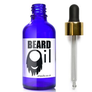 50ml Blue Glass Beard Oil Bottle With Luxury Gold Pipette