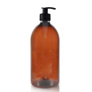 1 Litre Amber PET Bottle With Black Lotion Pump