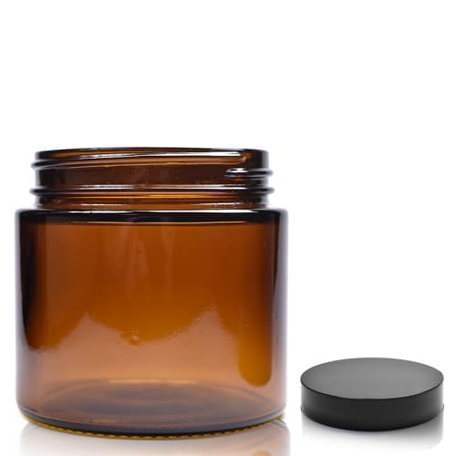 250ml Amber Glass Ointment Jar With Black Cap