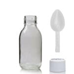 100ml Clear Glass Sirop Bottle With White Medilock Cap & Spoon