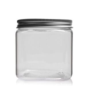 250ml Clear Wide Neck Plastic Square Jar With Aluminium Cap