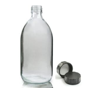 500ml Clear Glass Medicine Bottle With black screw cap