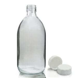 500ml Clear Glass Medicine Bottle With white screw cap