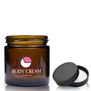 60ml Amber Glass Cream Jar With Black Cap