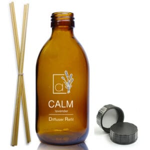 250ml Amber Glass Diffuser Bottle With Screw Cap & Reeds