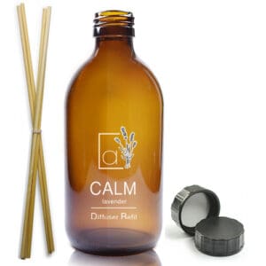 300ml Amber Glass Diffuser Bottle With Screw Cap & Reeds