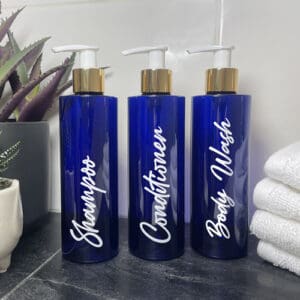 250ml Cobalt Bathroom Bottle Set - Gold