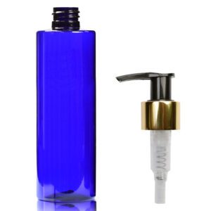 250ml Cobalt Blue Plastic Bottle With Gold Disc Top Cap