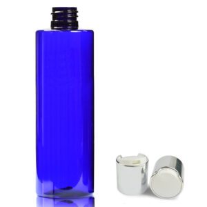 250ml Cobalt Blue PET Plastic Bottle & Silver Disc Top Cap