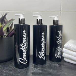 500ml Black shampoo bottles silver new