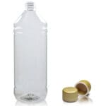 1 Litre Clear PET Round Bottle With Gold T/E Cap