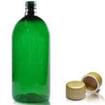 1 Litre Green PET Sirop Bottle With Gold T/E Cap