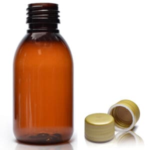 125ml Amber Plastic Medicine Bottle With Gold T/E Cap