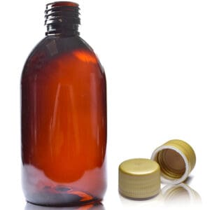 300ml Amber Plastic Medicine Bottle With Gold T/E Cap