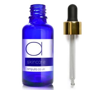 30ml Blue Glass Skincare Bottle With Luxury Gold Pipette
