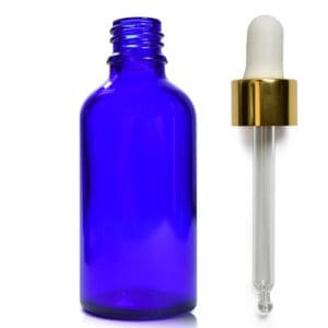 50ml Blue Glass Serum Bottle With Luxury Gold Pipette