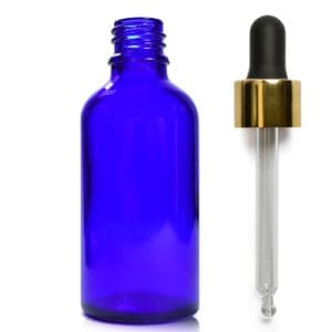 50ml Blue Glass Serum Bottle With Luxury Gold Pipette