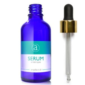 50ml Blue Glass Serum Bottle With Luxury Gold Pipette