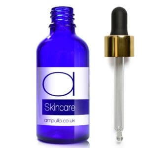 50ml Blue Glass Skincare Bottle With Luxury Gold Pipette