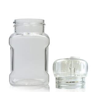 100ml Square PET Plastic Spice Jar With Clear Grinder Cap