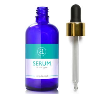 100ml Blue Glass Serum Bottle With Luxury Gold Pipette