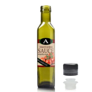 250ml Green Glass Square Sauce Bottle With Black Pour Cap