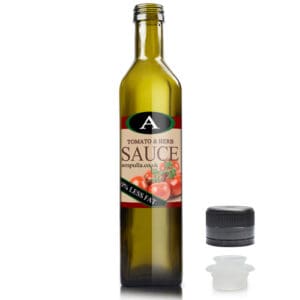 500ml Green Glass Square Sauce Bottle With Black Pour Cap