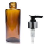 100ml Amber Glass Simplicity Bottle With Silver Lotion Pump