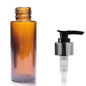 50ml Amber Glass Simplicity Bottle With Silver Lotion Pump