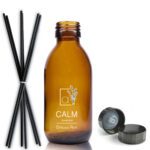 150ml Amber Glass Diffuser Bottle With Polycone Cap and Black Reeds