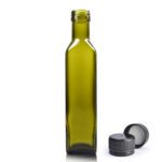 250ml Green Glass Marasca Bottle With Black Ribbed Cap