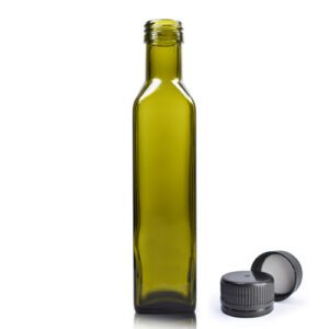 250ml Green Glass Marasca Bottle With Black Ribbed Cap