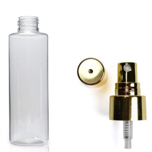 150ml Clear PET/PCR Tubular Bottle With Gold Atomiser Spray