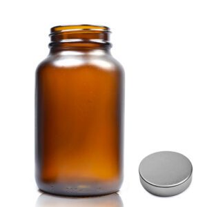 200ml Frosted Amber Glass Pharmapac Jar With Metal Cap