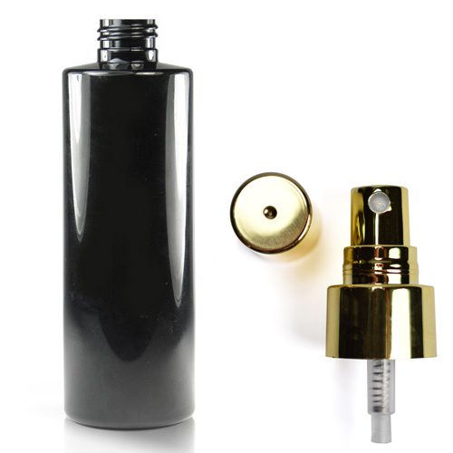 250ml Recycled Black Plastic Bottle With Gold Atomiser Spray