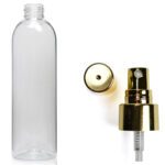 250ml Tall Clear PET Boston Bottle With Gold Atomiser Spray
