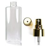 250ml Clear Round PET Bottle With Gold Atomiser Spray