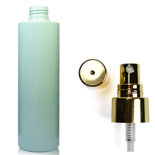 250ml Sage Green Plastic Bottle With Gold Atomiser Spray