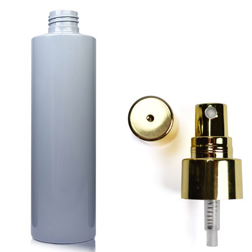 250ml Grey Plastic Bottle With Gold Atomiser Spray