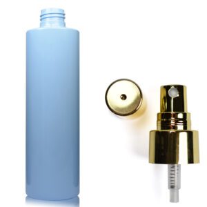 250ml Light Blue Plastic Bottle With Gold Atomiser Spray